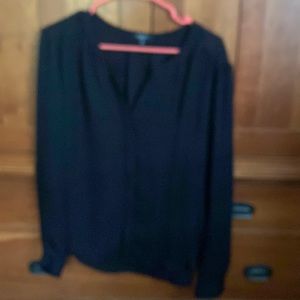 Babaton 💯 silk black long sleeve button v neck top hidden arm buttons